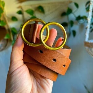 Target Brown Faux Leather Double Ring Belt 50” O-Ring Buckle Waist Hip Belt Boho